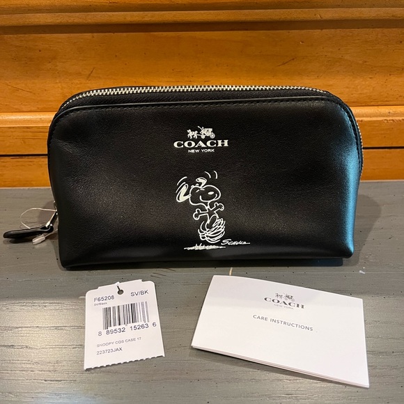 Coach Bags New Coach Peanuts Snoopy Black Leather Cosmetic Case